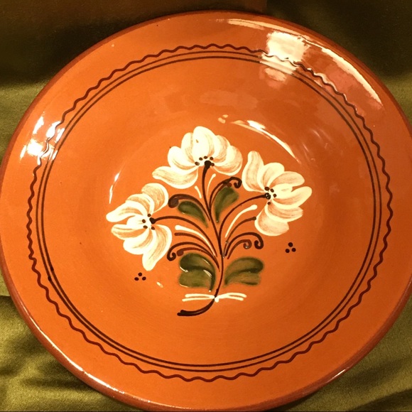 REDWARE GLAZED FOLKART TERRACOTTA BOWL WALL PLATE - Picture 8 of 9